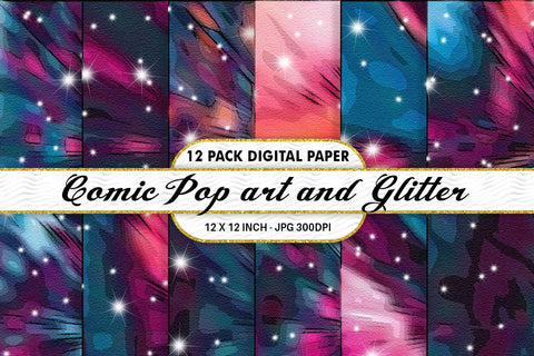 Digital Paper Iridescent Comic pop art and Glitter background Digital Pattern artnoy 