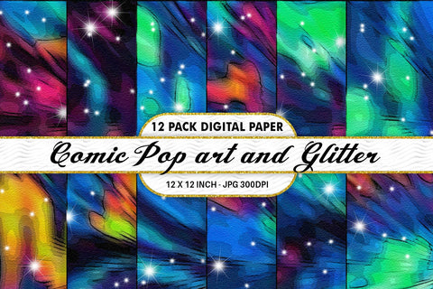 Digital Paper Iridescent Comic pop art and Glitter background Digital Pattern artnoy 