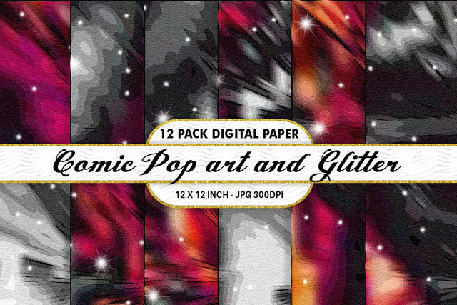 Digital Paper Iridescent Comic pop art and Glitter background Digital Pattern artnoy 
