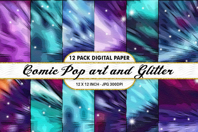 Digital Paper Iridescent Comic pop art and Glitter background Digital Pattern artnoy 