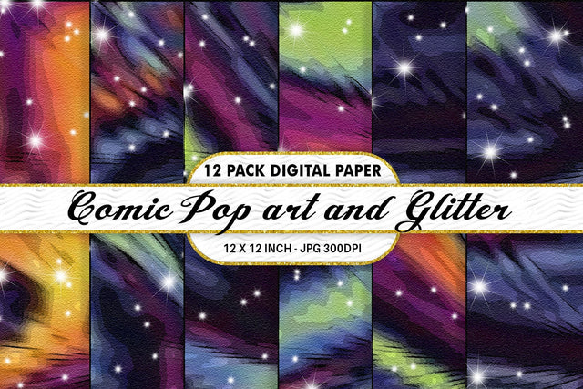 Digital Paper Iridescent Comic pop art and Glitter background Digital Pattern artnoy 