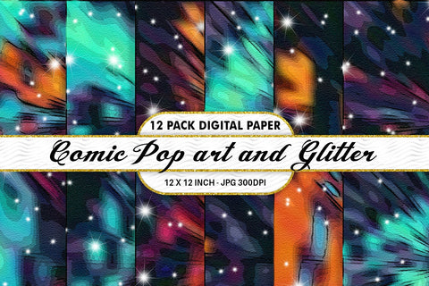 Digital Paper Iridescent Comic pop art and Glitter background Digital Pattern artnoy 
