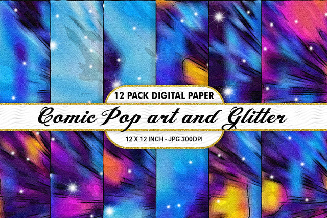 Digital Paper Iridescent Comic pop art and Glitter background Digital Pattern artnoy 