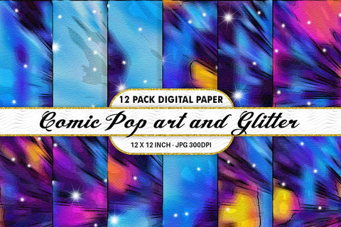 Digital Paper Iridescent Comic pop art and Glitter background Digital Pattern artnoy 
