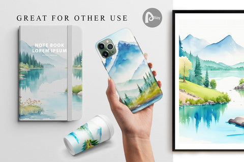 Digital Paper Lakes and Ponds Landscape Digital Pattern artnoy 