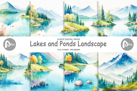 Digital Paper Lakes and Ponds Landscape Digital Pattern artnoy 