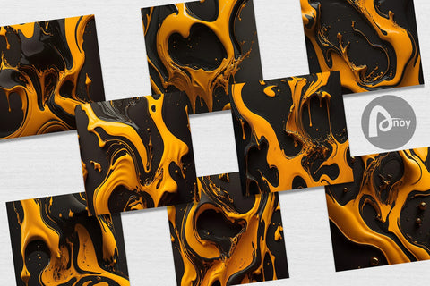 Digital Paper Liquid Marble Orange Black Digital Pattern artnoy 