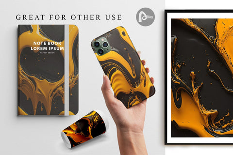 Digital Paper Liquid Marble Orange Black Digital Pattern artnoy 