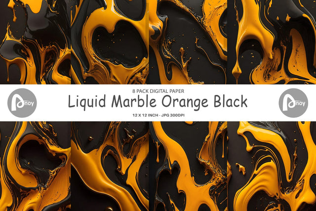 Digital Paper Liquid Marble Orange Black Digital Pattern artnoy 