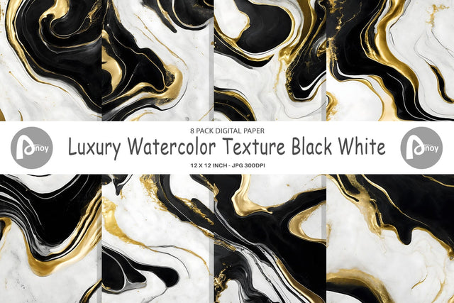Digital Paper Luxury Watercolor Black White Digital Pattern artnoy 