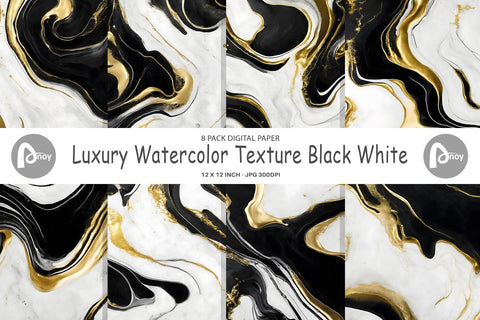 Digital Paper Luxury Watercolor Black White Digital Pattern artnoy 