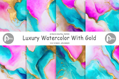Digital Paper Luxury Watercolor With Gold Digital Pattern artnoy 