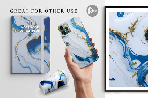 Digital Paper Marble Liquid White Blue Digital Pattern artnoy 