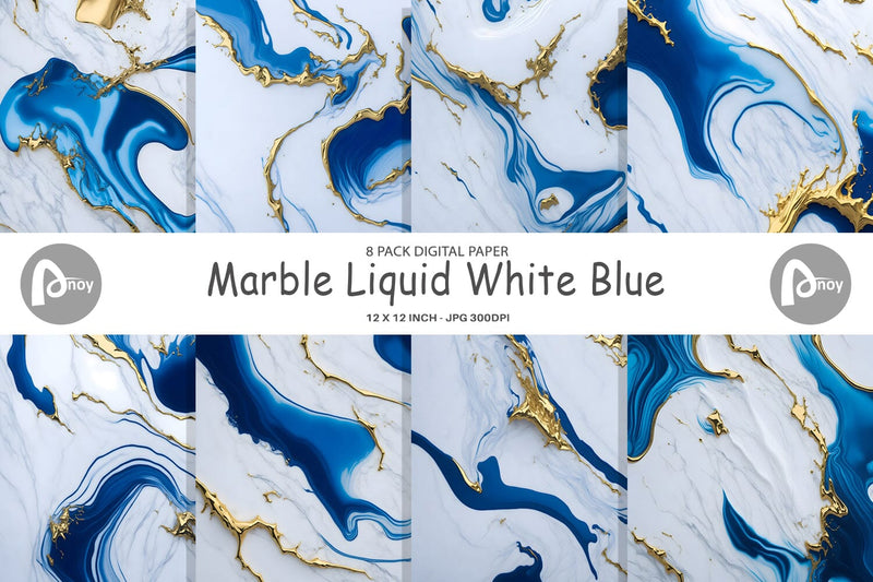 Digital Paper Marble Liquid White Blue Digital Pattern artnoy 