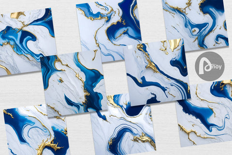 Digital Paper Marble Liquid White Blue Digital Pattern artnoy 