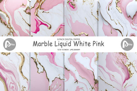 Digital Paper Marble Liquid White Pink Digital Pattern artnoy 