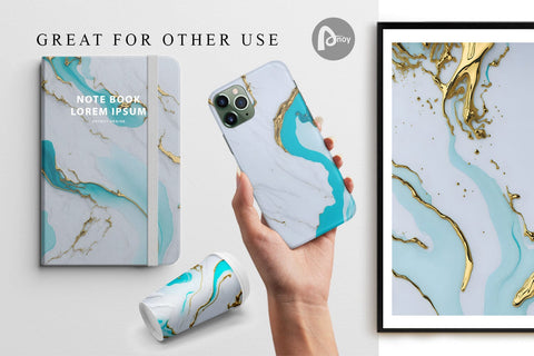 Digital Paper Marble Liquid White Turquoise Digital Pattern artnoy 