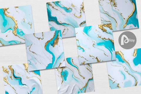 Digital Paper Marble Liquid White Turquoise Digital Pattern artnoy 