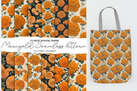Digital Paper Marigold Flower Seamless Pattern Digital Pattern artnoy 
