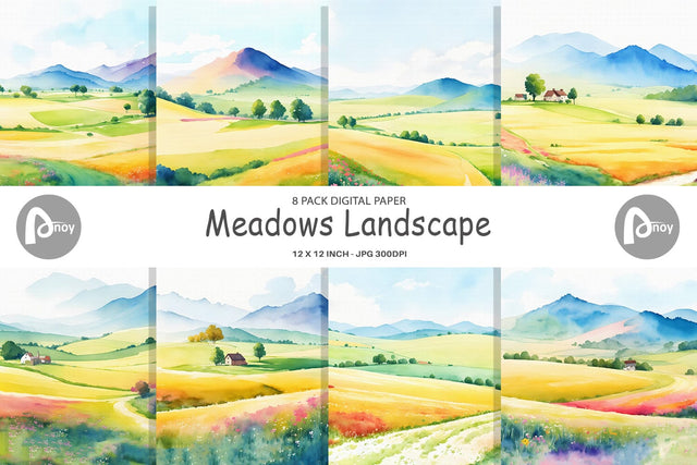 Digital Paper Meadows Landscape Digital Pattern artnoy 