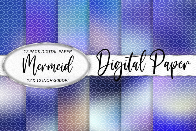 Digital paper Mermaid scales pattern and gradient blue background Digital Pattern artnoy 