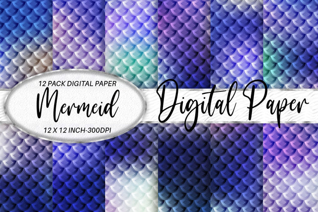 Digital paper Mermaid scales pattern and gradient blue background Digital Pattern artnoy 