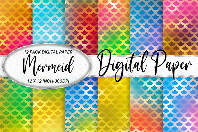 Digital paper Mermaid scales pattern and gradient bright color background Digital Pattern artnoy 