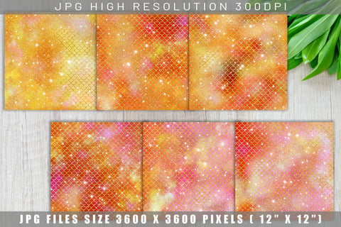 Digital paper mermaid scales pattern with galaxy space background Digital Pattern artnoy 