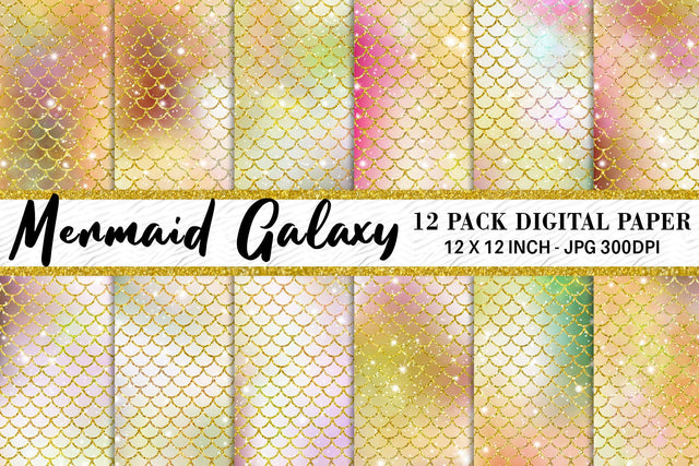 Digital paper mermaid scales pattern with galaxy space background Digital Pattern artnoy 