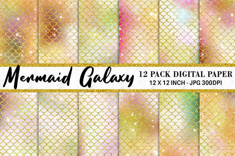 Digital paper mermaid scales pattern with galaxy space background Digital Pattern artnoy 