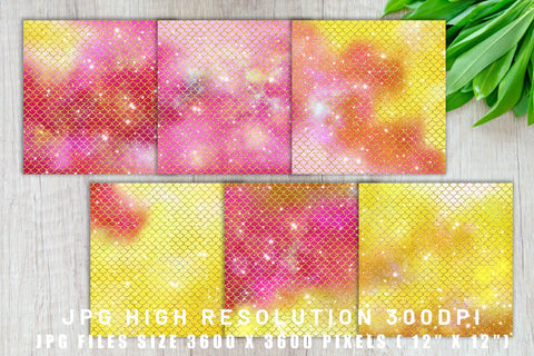 Digital paper mermaid scales pattern with galaxy space background Digital Pattern artnoy 