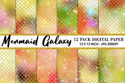 Digital paper mermaid scales pattern with galaxy space background Digital Pattern artnoy 