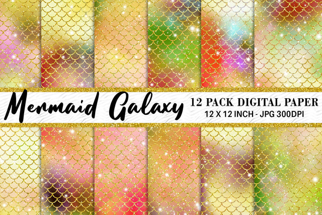 Digital paper mermaid scales pattern with galaxy space background Digital Pattern artnoy 