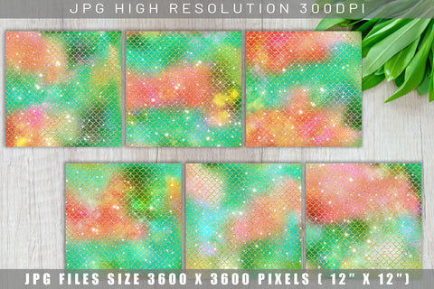 Digital paper mermaid scales pattern with galaxy space background Digital Pattern artnoy 