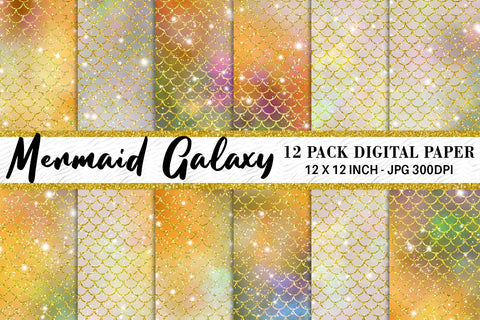 Digital paper mermaid scales pattern with galaxy space background Digital Pattern artnoy 