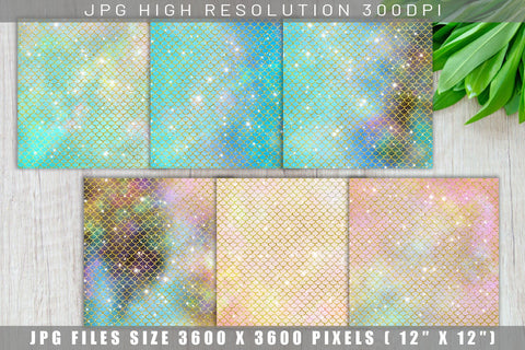 Digital paper mermaid scales pattern with galaxy space background Digital Pattern artnoy 