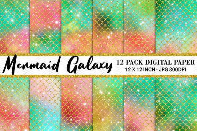 Digital paper mermaid scales pattern with galaxy space background Digital Pattern artnoy 