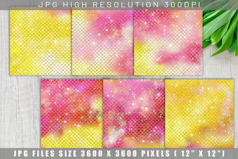 Digital paper mermaid scales pattern with galaxy space background Digital Pattern artnoy 