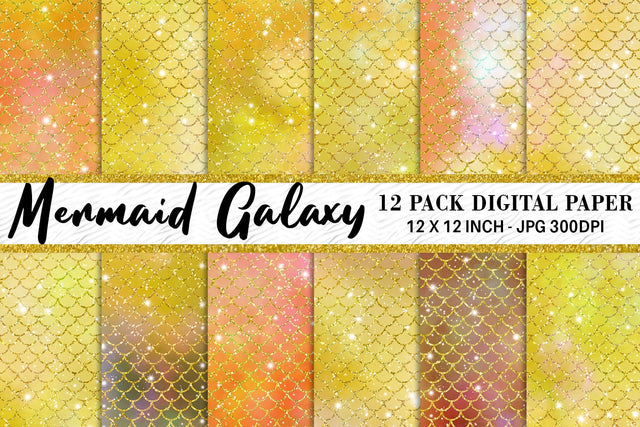 Digital paper mermaid scales pattern with galaxy space background Digital Pattern artnoy 