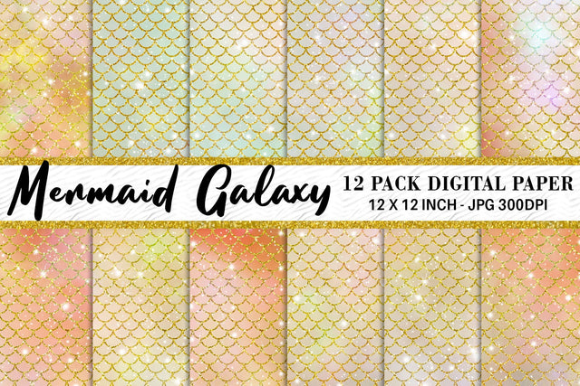 Digital paper mermaid scales pattern with galaxy space background Digital Pattern artnoy 