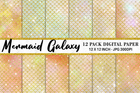 Digital paper mermaid scales pattern with galaxy space background Digital Pattern artnoy 