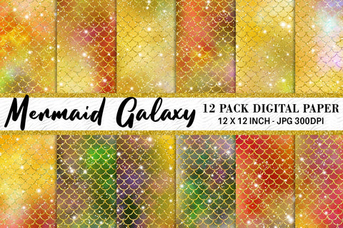Digital paper mermaid scales pattern with galaxy space background Digital Pattern artnoy 