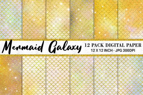 Digital paper mermaid scales pattern with galaxy space background Digital Pattern artnoy 