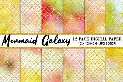 Digital paper mermaid scales pattern with galaxy space background Digital Pattern artnoy 