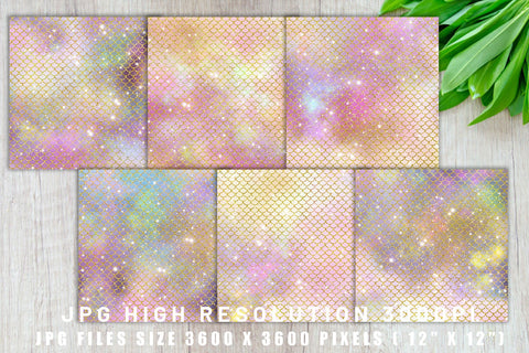 Digital paper mermaid scales pattern with galaxy space background Digital Pattern artnoy 