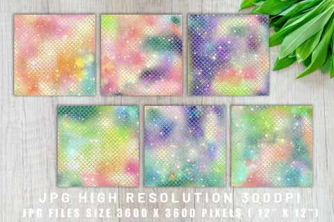 Digital paper mermaid scales pattern with galaxy space background Digital Pattern artnoy 