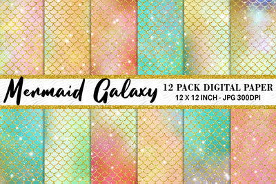 Digital paper mermaid scales pattern with galaxy space background Digital Pattern artnoy 