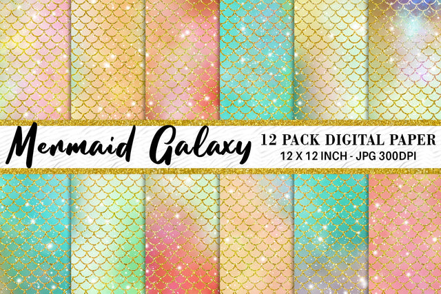 Digital paper mermaid scales pattern with galaxy space background Digital Pattern artnoy 