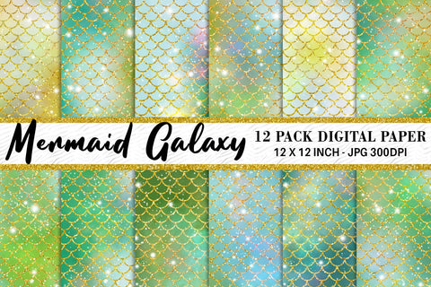 Digital paper mermaid scales pattern with galaxy space background Digital Pattern artnoy 
