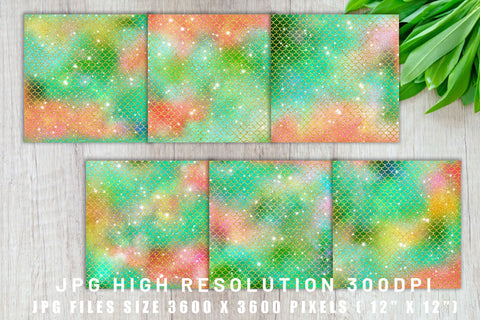 Digital paper mermaid scales pattern with galaxy space background Digital Pattern artnoy 